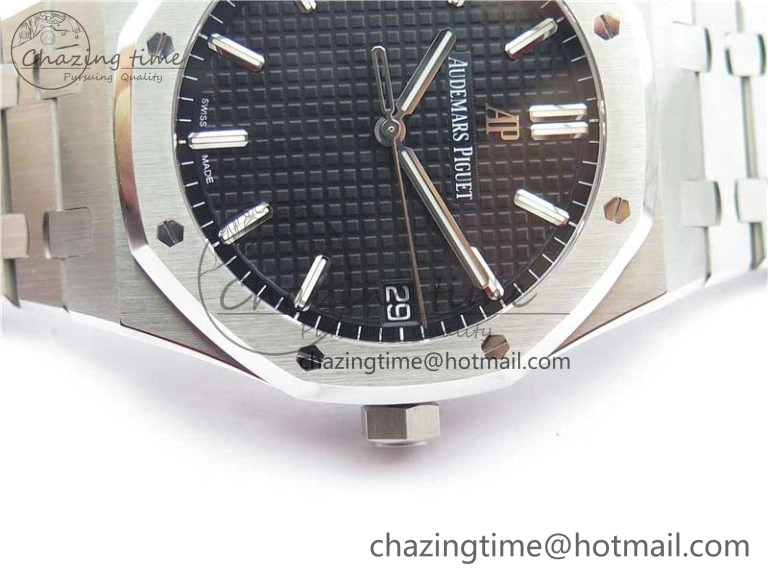 Royal Oak 41mm 15500 SS ZF 1:1 Best Edition Black Textured Dial on SS Bracelet A4302 V2 (Free Box)