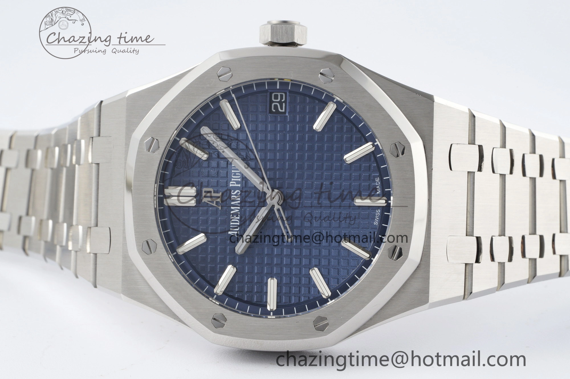 Royal Oak 41mm 15500 SS ZF 1:1 Best Edition Blue Textured Dial on SS Bracelet A4302 Super Clone V3