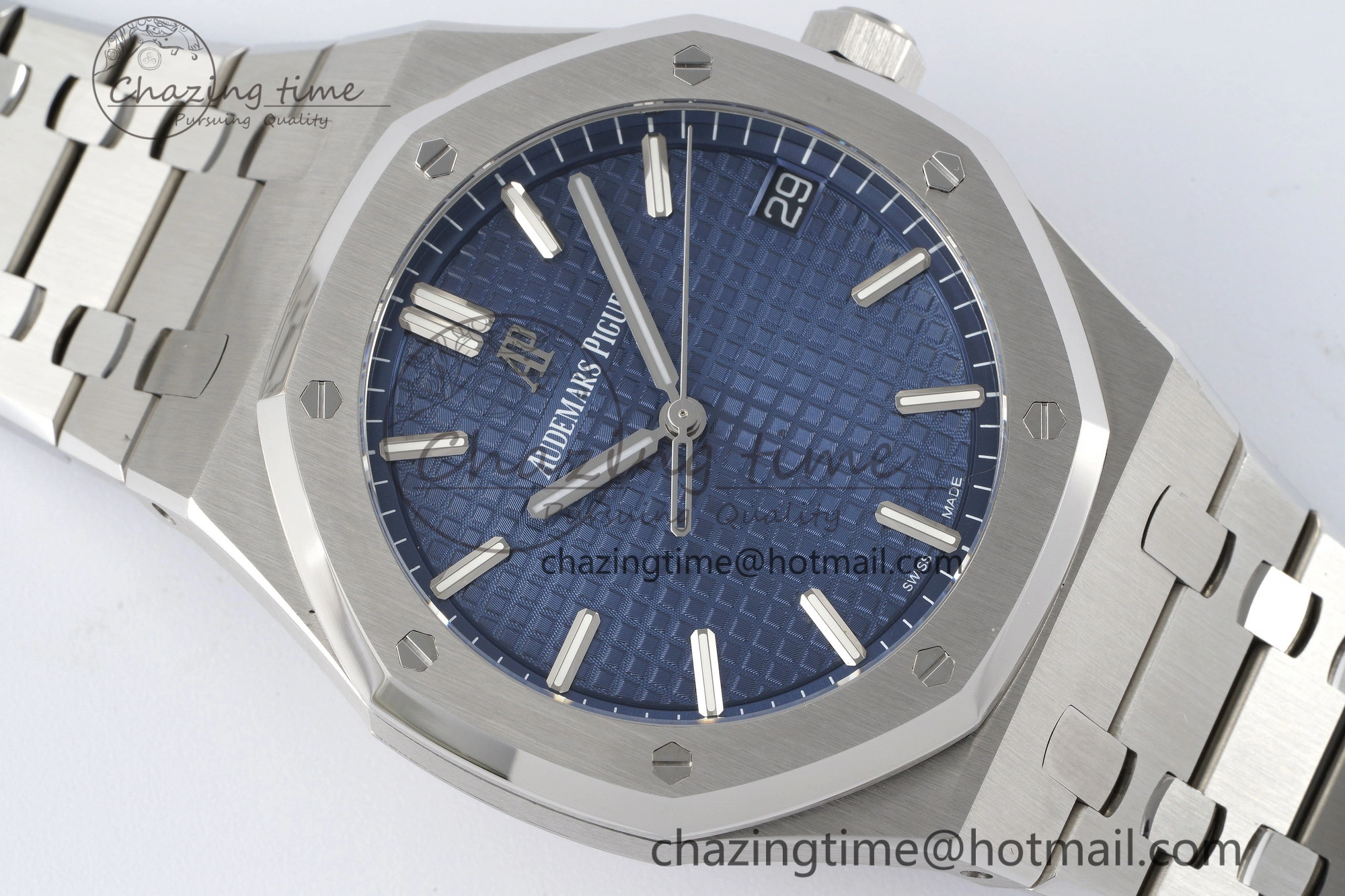 Royal Oak 41mm 15500 SS ZF 1:1 Best Edition Blue Textured Dial on SS Bracelet A4302 Super Clone