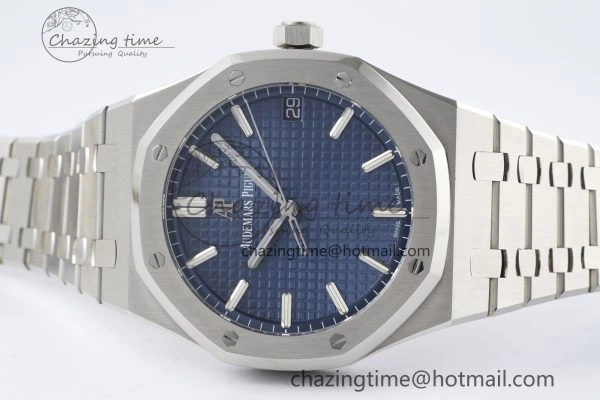 Royal Oak 41mm 15500 SS ZF 1:1 Best Edition Blue Textured Dial on SS Bracelet A4302 Super Clone