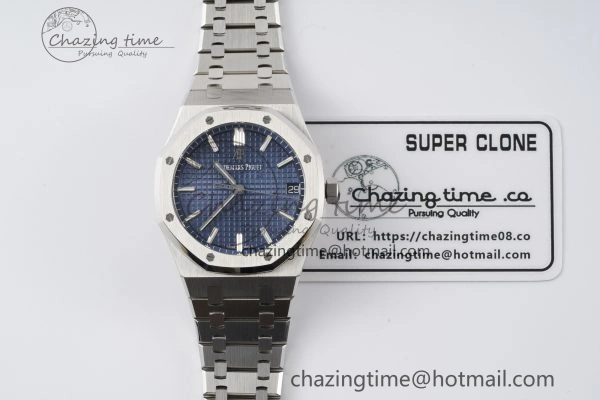 Royal Oak 41mm 15500 SS ZF 1:1 Best Edition Blue Textured Dial on SS Bracelet A4302 Super Clone