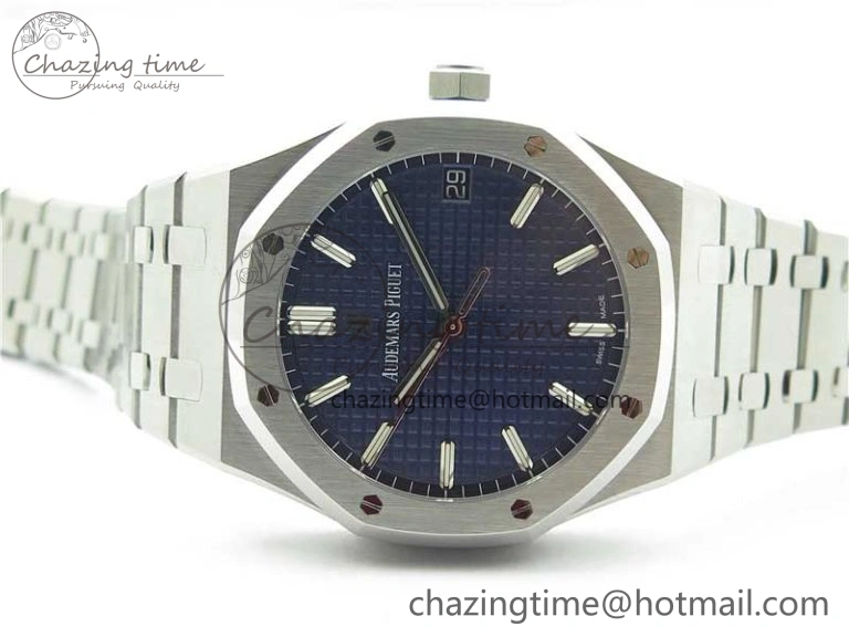 Royal Oak 41mm 15500 SS ZF 1:1 Best Edition Blue Textured Dial on SS Bracelet A4302 V2 (Free Box)