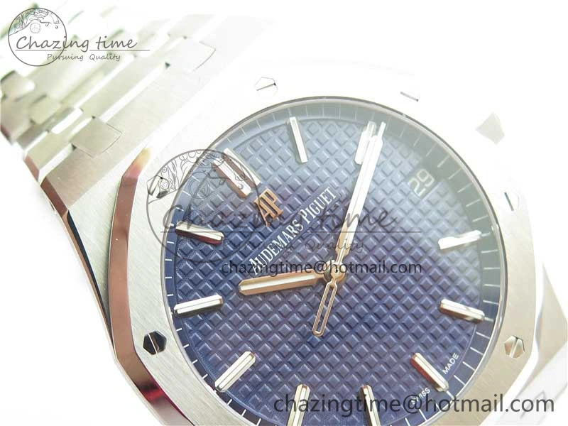 Royal Oak 41mm 15500 SS ZF 1:1 Best Edition Blue Textured Dial on SS Bracelet A4302 V2 (Free Box)