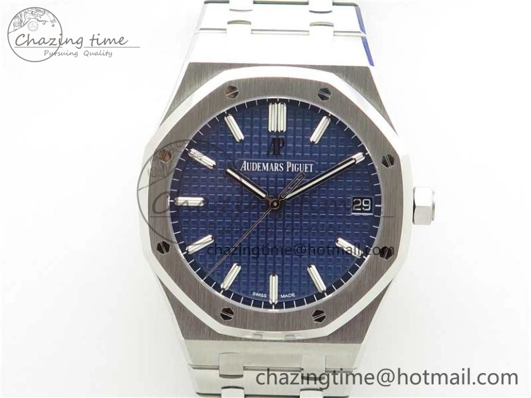 Royal Oak 41mm 15500 SS ZF 1:1 Best Edition Blue Textured Dial on SS Bracelet A4302 V2 (Free Box)