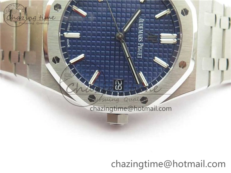 Royal Oak 41mm 15500 SS ZF 1:1 Best Edition Blue Textured Dial on SS Bracelet A4302 V2 (Free Box)