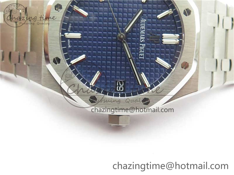 Royal Oak 41mm 15500 SS ZF 1:1 Best Edition Blue Textured Dial on SS Bracelet A4302 V2 (Free Box)
