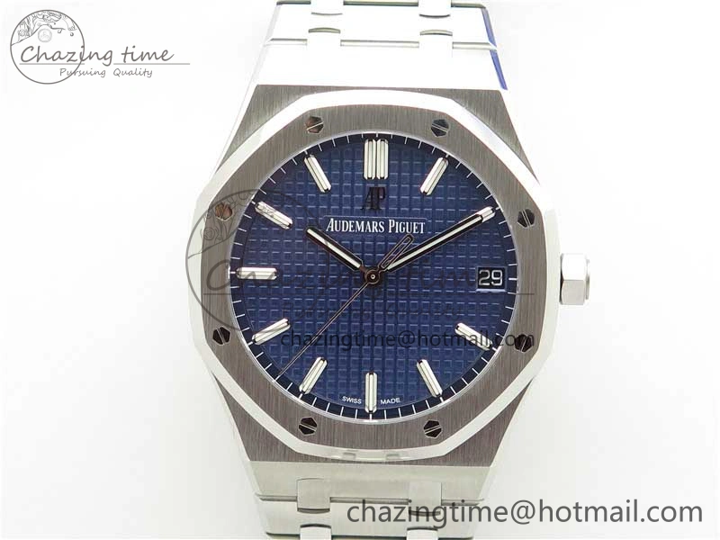Royal Oak 41mm 15500 SS ZF 1:1 Best Edition Blue Textured Dial on SS Bracelet A4302 V2 (Free Box)