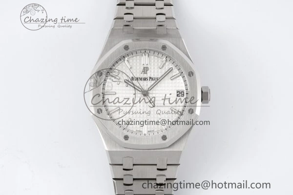 Royal Oak 41mm 15500 SS ZF 1:1 Best Edition White Textured Dial on SS Bracelet A4302 Super Clone V3