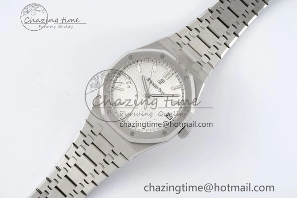 Royal Oak 41mm 15500 SS ZF 1:1 Best Edition White Textured Dial on SS Bracelet A4302 Super Clone V3