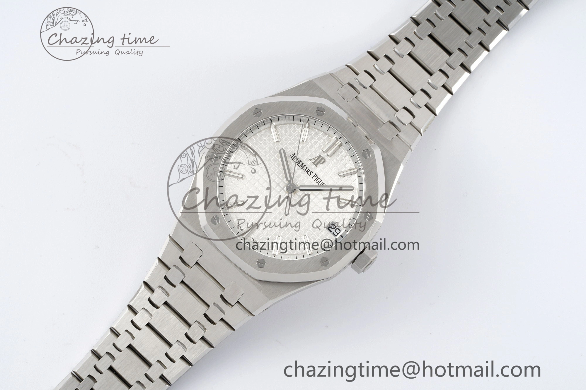 Royal Oak 41mm 15500 SS ZF 1:1 Best Edition White Textured Dial on SS Bracelet A4302 Super Clone V3