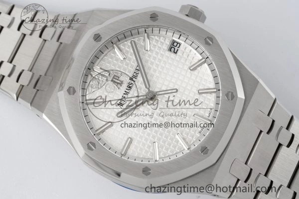 Royal Oak 41mm 15500 SS ZF 1:1 Best Edition White Textured Dial on SS Bracelet A4302 Super Clone V3