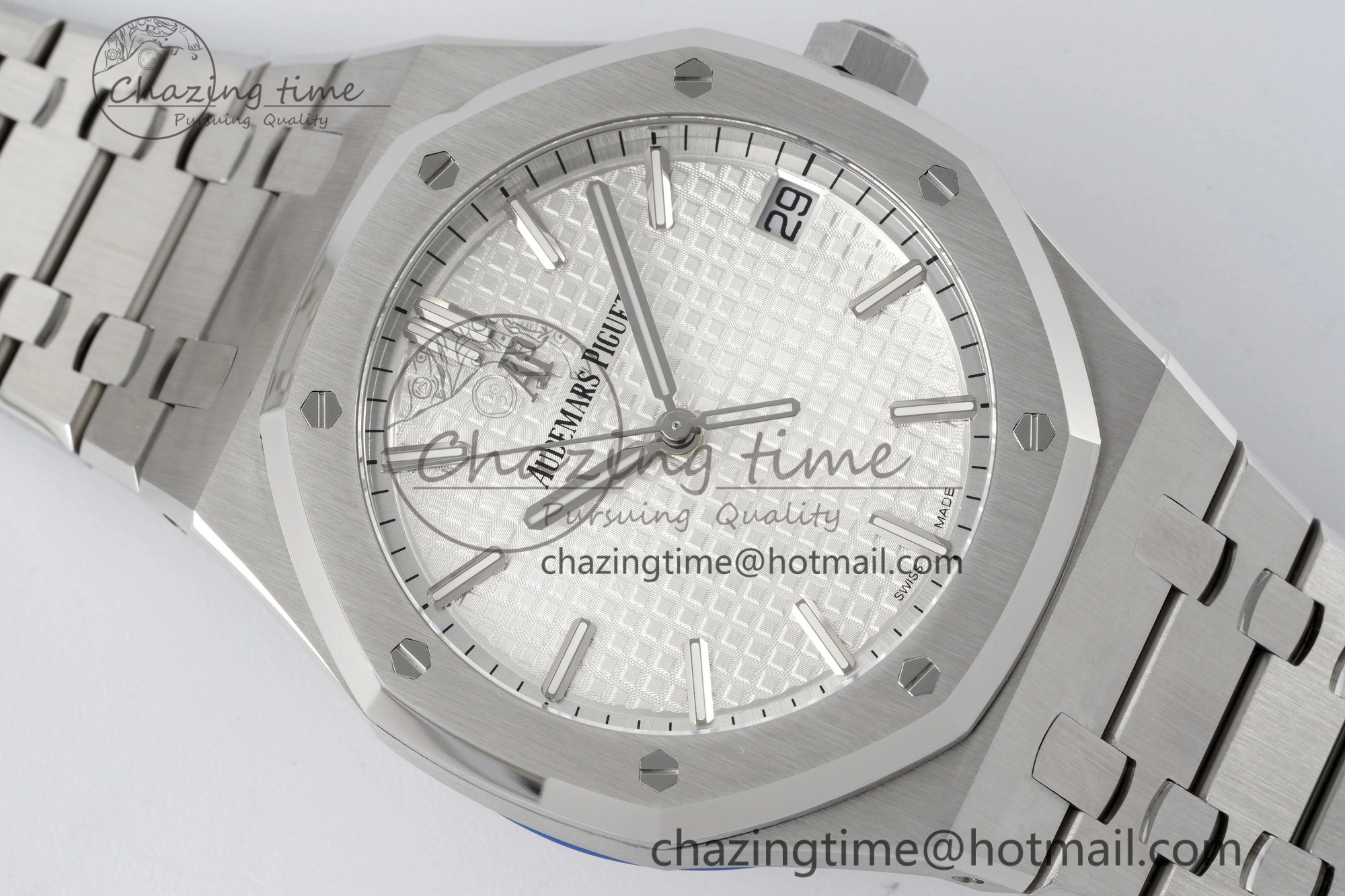 Royal Oak 41mm 15500 SS ZF 1:1 Best Edition White Textured Dial on SS Bracelet A4302 Super Clone V3