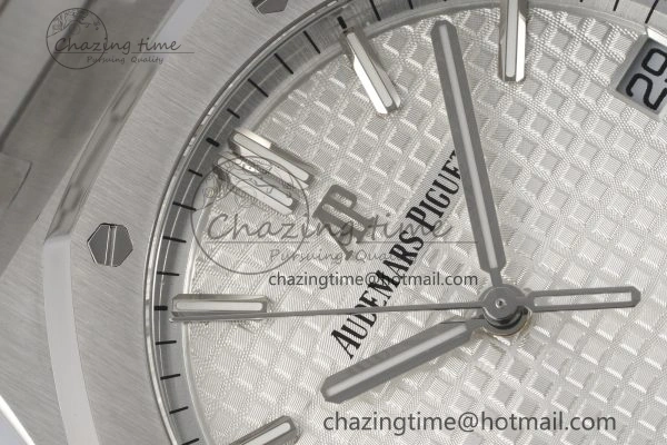 Royal Oak 41mm 15500 SS ZF 1:1 Best Edition White Textured Dial on SS Bracelet A4302 Super Clone V3