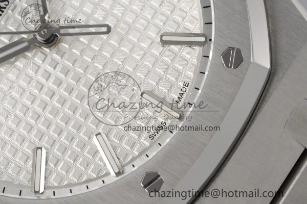Royal Oak 41mm 15500 SS ZF 1:1 Best Edition White Textured Dial on SS Bracelet A4302 Super Clone V3