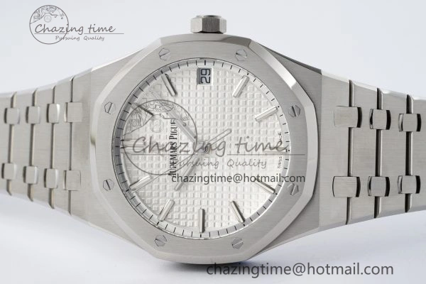 Royal Oak 41mm 15500 SS ZF 1:1 Best Edition White Textured Dial on SS Bracelet A4302 Super Clone V3