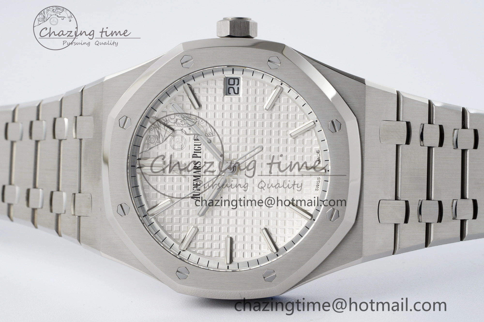 Royal Oak 41mm 15500 SS ZF 1:1 Best Edition White Textured Dial on SS Bracelet A4302 Super Clone V3