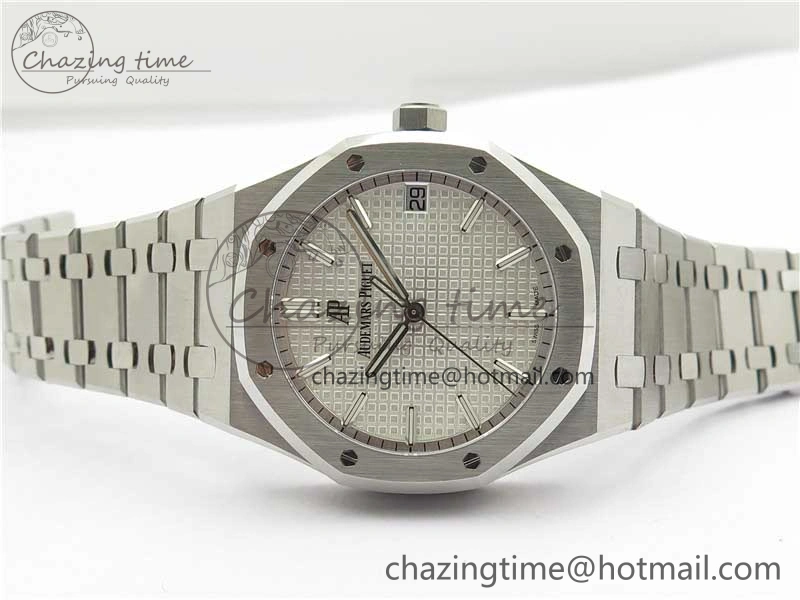Royal Oak 41mm 15500 SS ZF 1:1 Best Edition White Textured Dial on SS Bracelet A4302 V2 (Free Box)