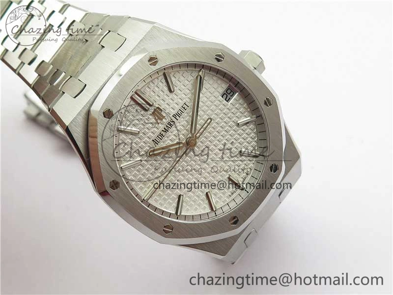 Royal Oak 41mm 15500 SS ZF 1:1 Best Edition White Textured Dial on SS Bracelet A4302 V2 (Free Box)