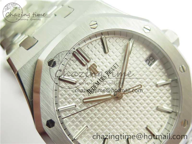 Royal Oak 41mm 15500 SS ZF 1:1 Best Edition White Textured Dial on SS Bracelet A4302 V2 (Free Box)