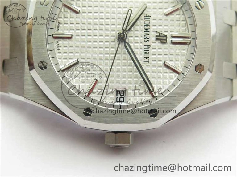 Royal Oak 41mm 15500 SS ZF 1:1 Best Edition White Textured Dial on SS Bracelet A4302 V2 (Free Box)