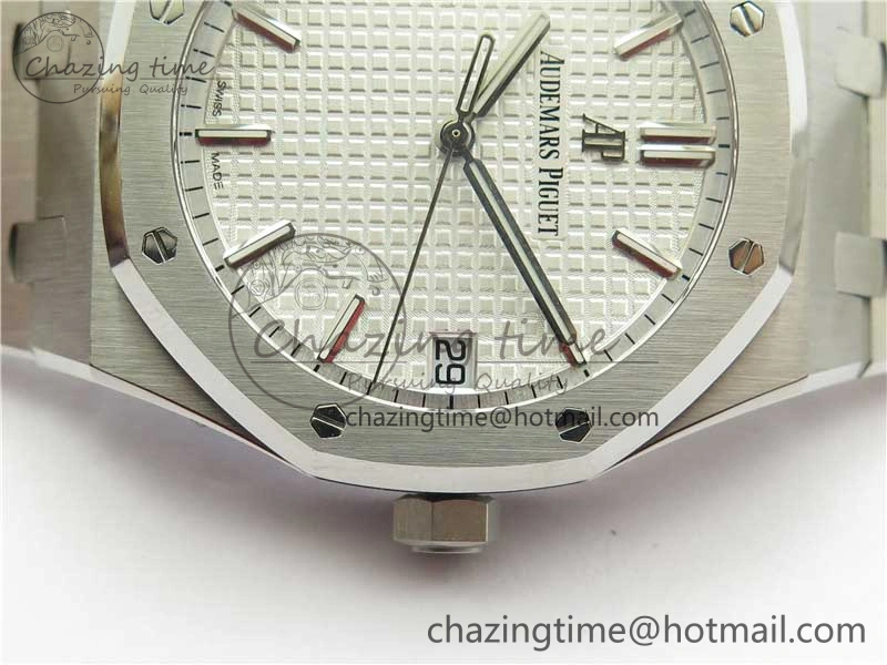 Royal Oak 41mm 15500 SS ZF 1:1 Best Edition White Textured Dial on SS Bracelet A4302 V2 (Free Box)