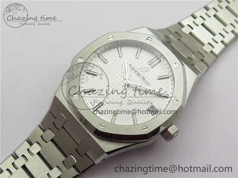Royal Oak 41mm 15500 SS ZF 1:1 Best Edition White Textured Dial on SS Bracelet A4302 V2 (Free Box)