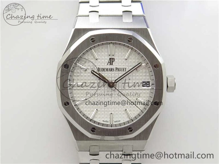 Royal Oak 41mm 15500 SS ZF 1:1 Best Edition White Textured Dial on SS Bracelet A4302 V2 (Free Box)