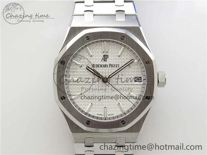 Royal Oak 41mm 15500 SS ZF 1:1 Best Edition White Textured Dial on SS Bracelet A4302 V2 (Free Box)