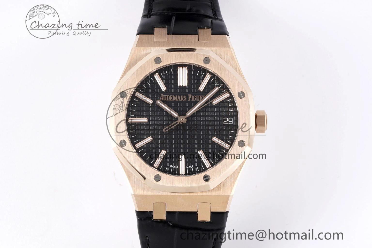 Royal Oak 41mm 15510 “50th Anniversary” RG APSF 1:1 Best Edition Black Dial on Black Leather Strap SA4302 Super Clone
