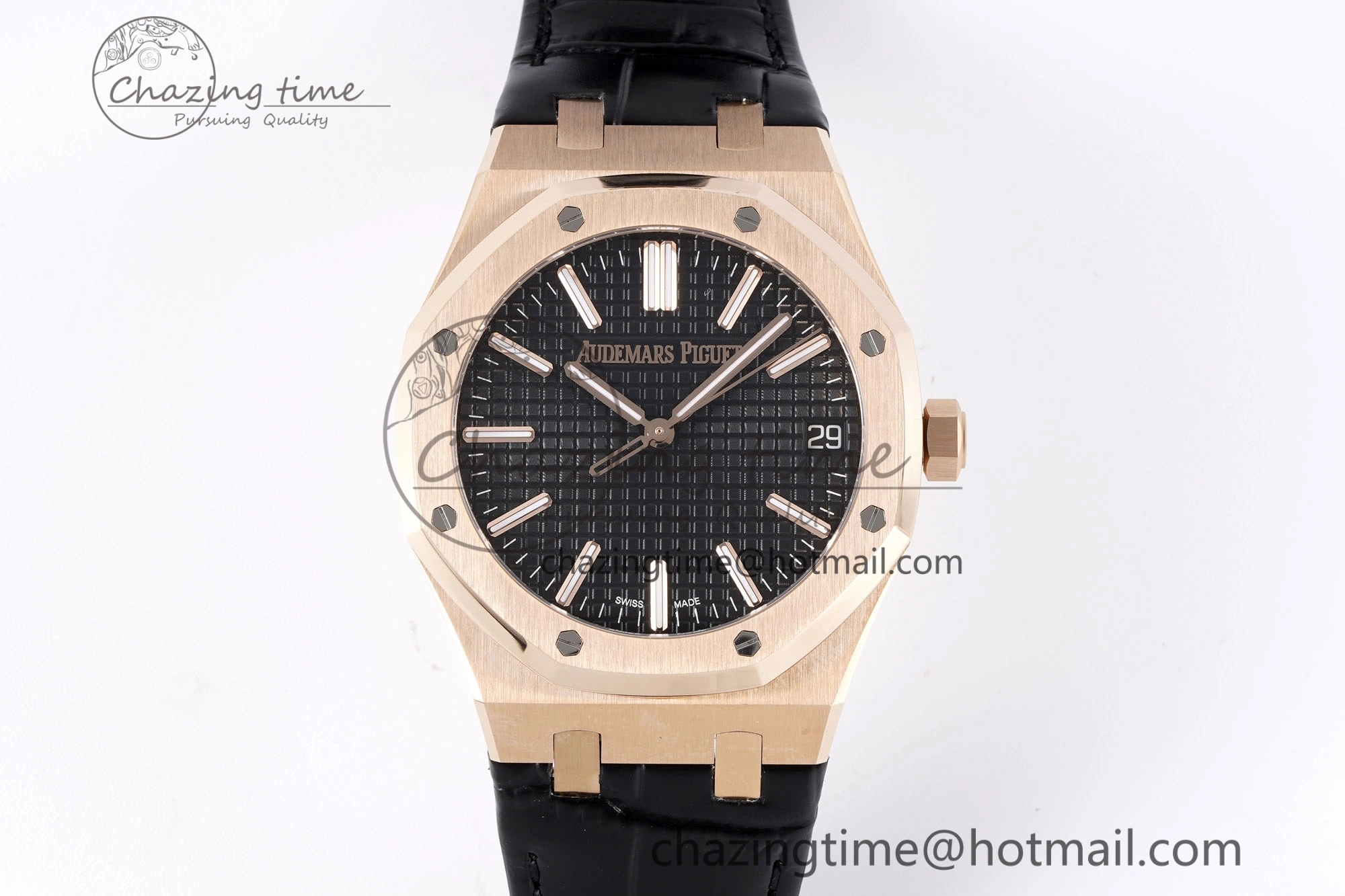 Royal Oak 41mm 15510 “50th Anniversary” RG APSF 1:1 Best Edition Black Dial on Black Leather Strap SA4302 Super Clone