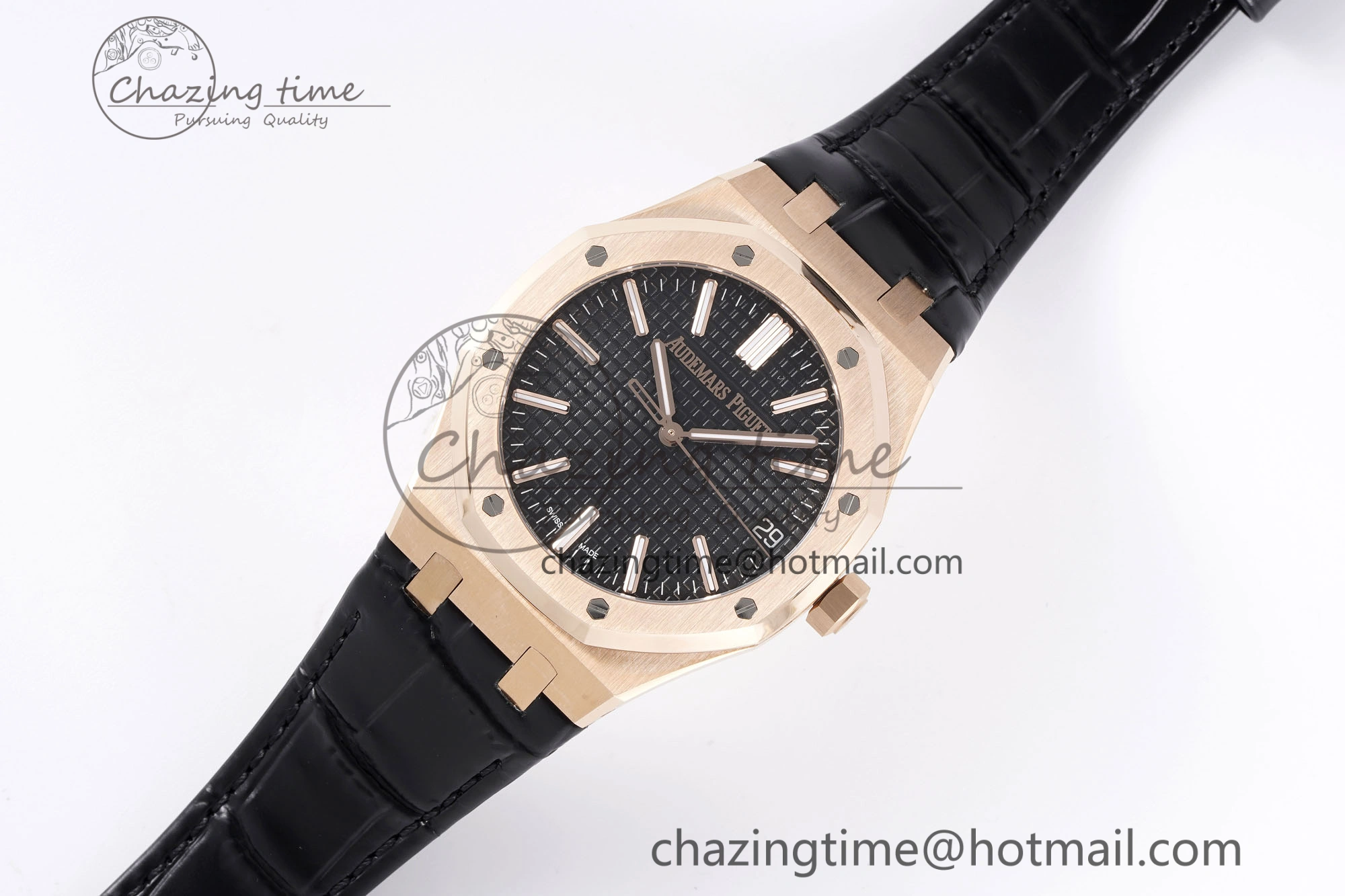 Royal Oak 41mm 15510 “50th Anniversary” RG APSF 1:1 Best Edition Black Dial on Black Leather Strap SA4302 Super Clone