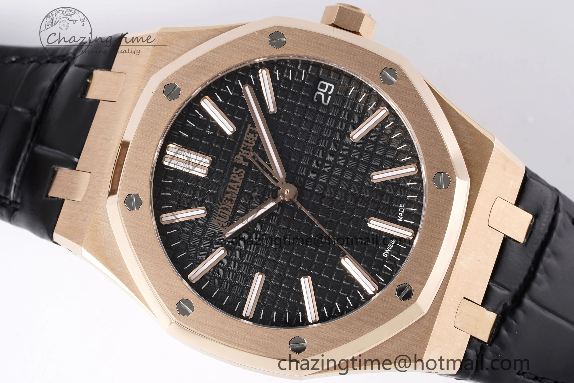 Royal Oak 41mm 15510 “50th Anniversary” RG APSF 1:1 Best Edition Black Dial on Black Leather Strap SA4302 Super Clone