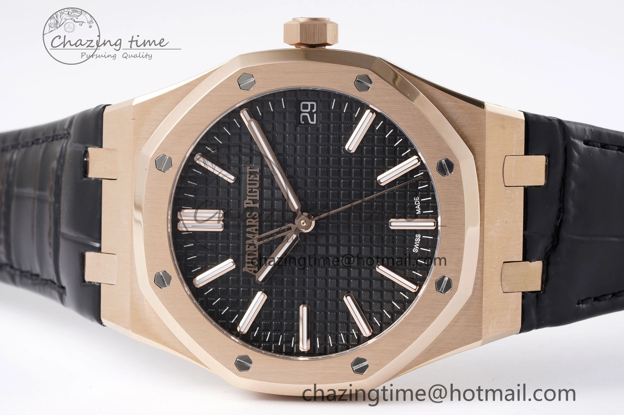 Royal Oak 41mm 15510 “50th Anniversary” RG APSF 1:1 Best Edition Black Dial on Black Leather Strap SA4302 Super Clone