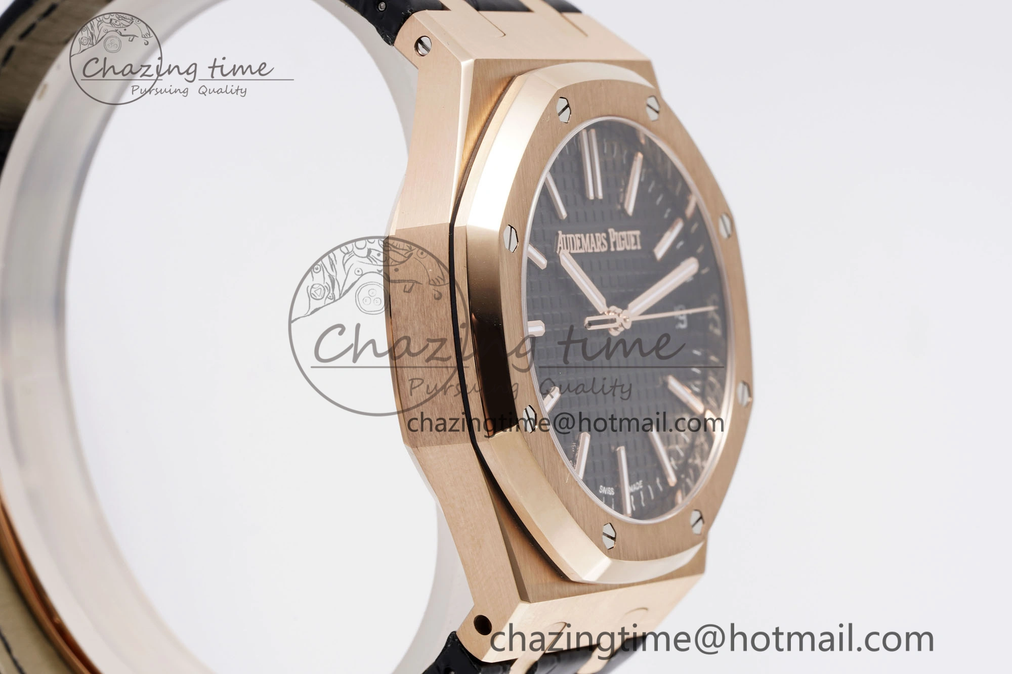 Royal Oak 41mm 15510 “50th Anniversary” RG APSF 1:1 Best Edition Black Dial on Black Leather Strap SA4302 Super Clone