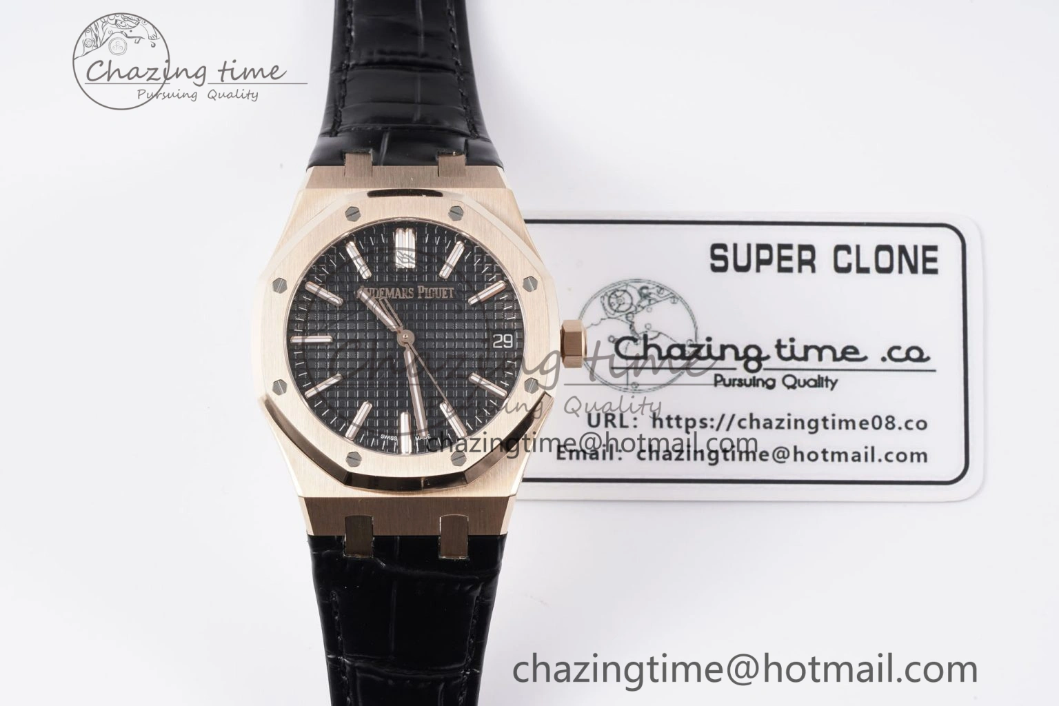 Royal Oak 41mm 15510 “50th Anniversary” RG APSF 1:1 Best Edition Black Dial on Black Leather Strap SA4302 Super Clone