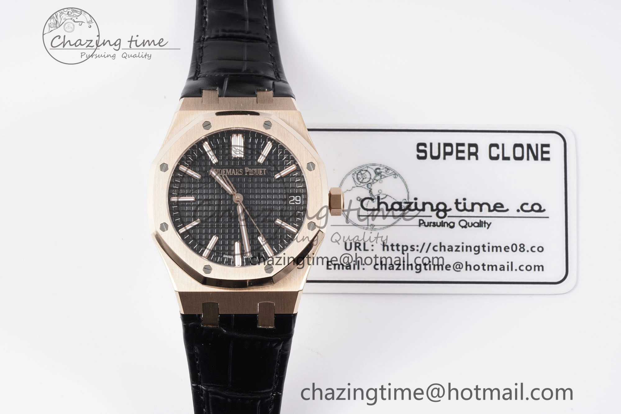 Royal Oak 41mm 15510 “50th Anniversary” RG APSF 1:1 Best Edition Black Dial on Black Leather Strap SA4302 Super Clone