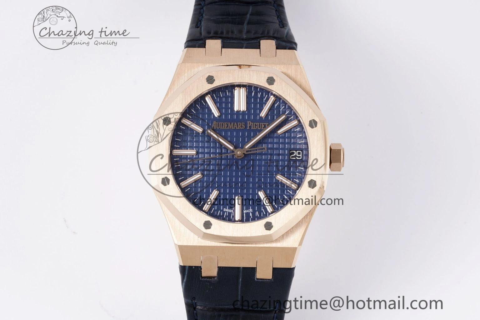 Royal Oak 41mm 15510 “50th Anniversary” RG APSF 1:1 Best Edition Black Dial on Blue Leather Strap SA4302 Super Clone
