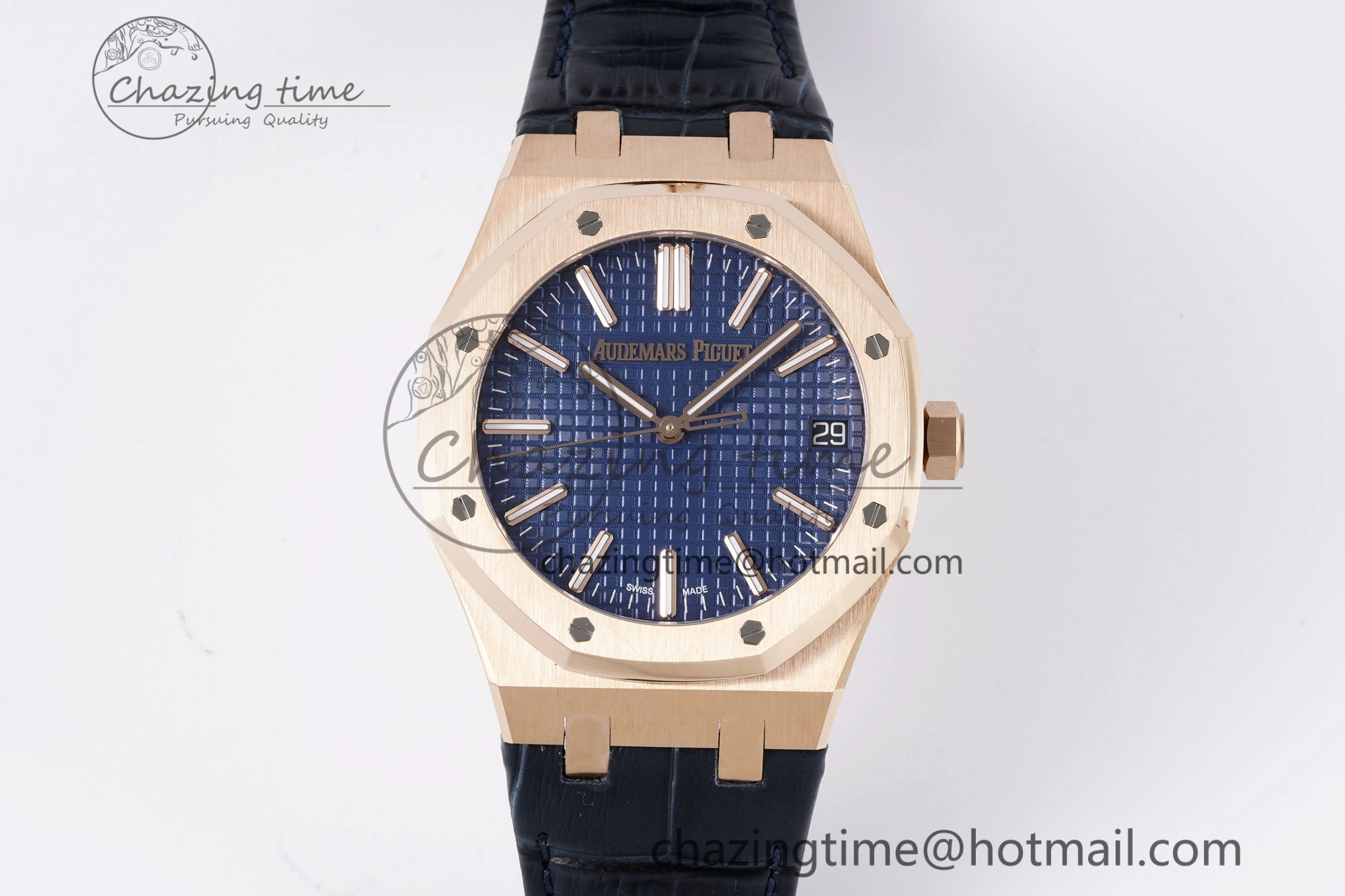 Royal Oak 41mm 15510 “50th Anniversary” RG APSF 1:1 Best Edition Black Dial on Blue Leather Strap SA4302 Super Clone