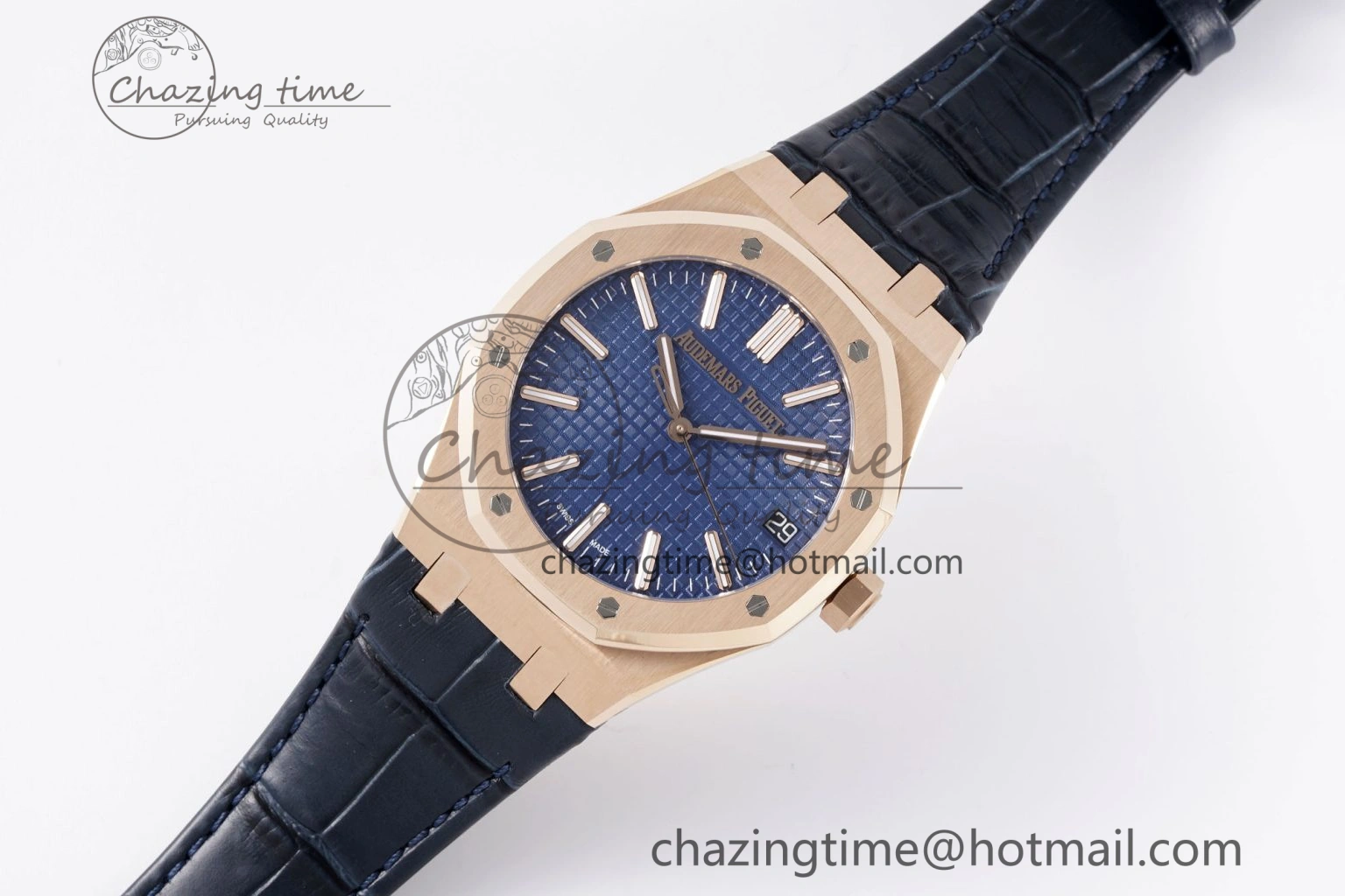 Royal Oak 41mm 15510 “50th Anniversary” RG APSF 1:1 Best Edition Black Dial on Blue Leather Strap SA4302 Super Clone