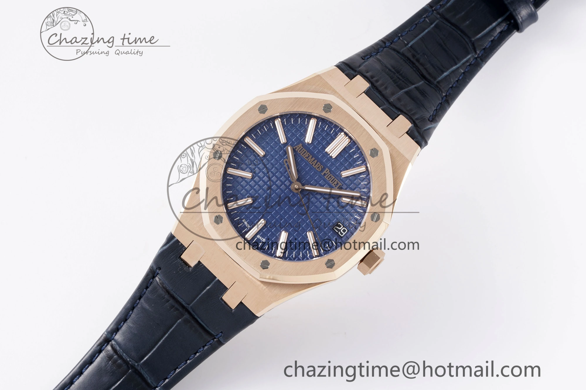 Royal Oak 41mm 15510 “50th Anniversary” RG APSF 1:1 Best Edition Black Dial on Blue Leather Strap SA4302 Super Clone