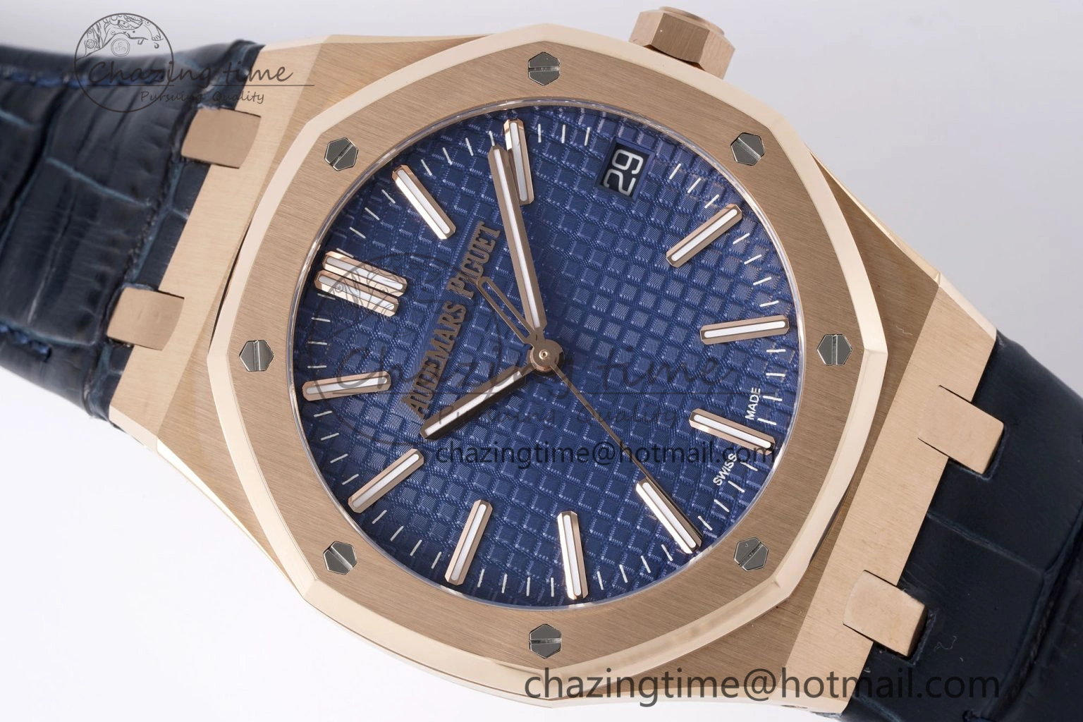 Royal Oak 41mm 15510 “50th Anniversary” RG APSF 1:1 Best Edition Black Dial on Blue Leather Strap SA4302 Super Clone