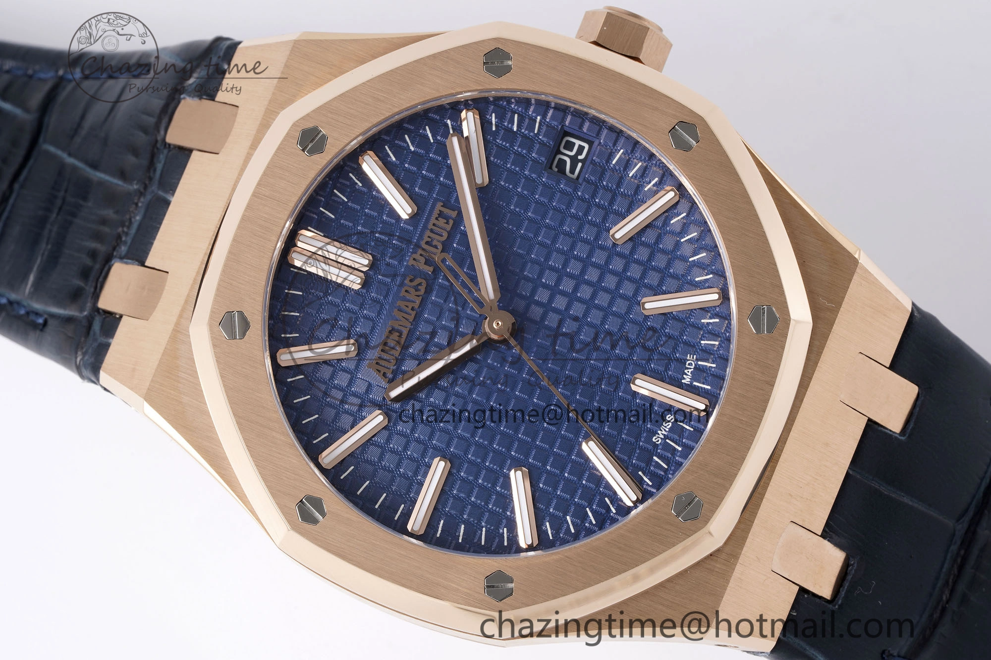 Royal Oak 41mm 15510 “50th Anniversary” RG APSF 1:1 Best Edition Black Dial on Blue Leather Strap SA4302 Super Clone