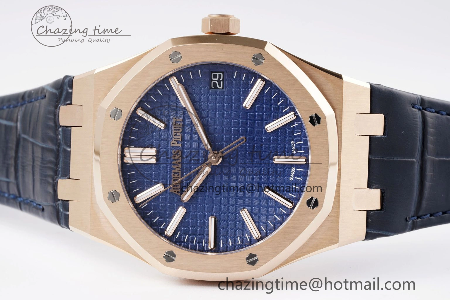 Royal Oak 41mm 15510 “50th Anniversary” RG APSF 1:1 Best Edition Black Dial on Blue Leather Strap SA4302 Super Clone