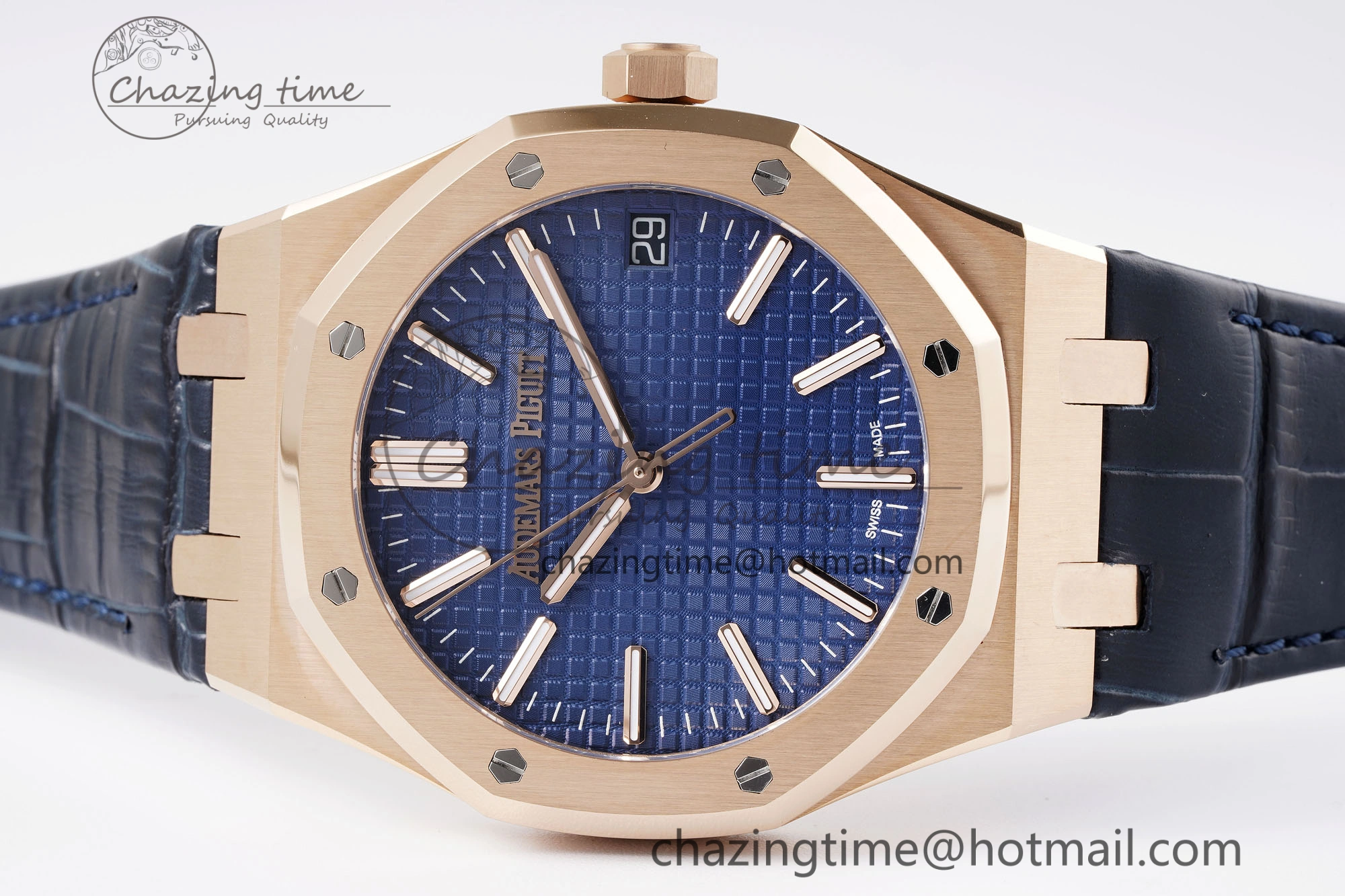 Royal Oak 41mm 15510 “50th Anniversary” RG APSF 1:1 Best Edition Black Dial on Blue Leather Strap SA4302 Super Clone