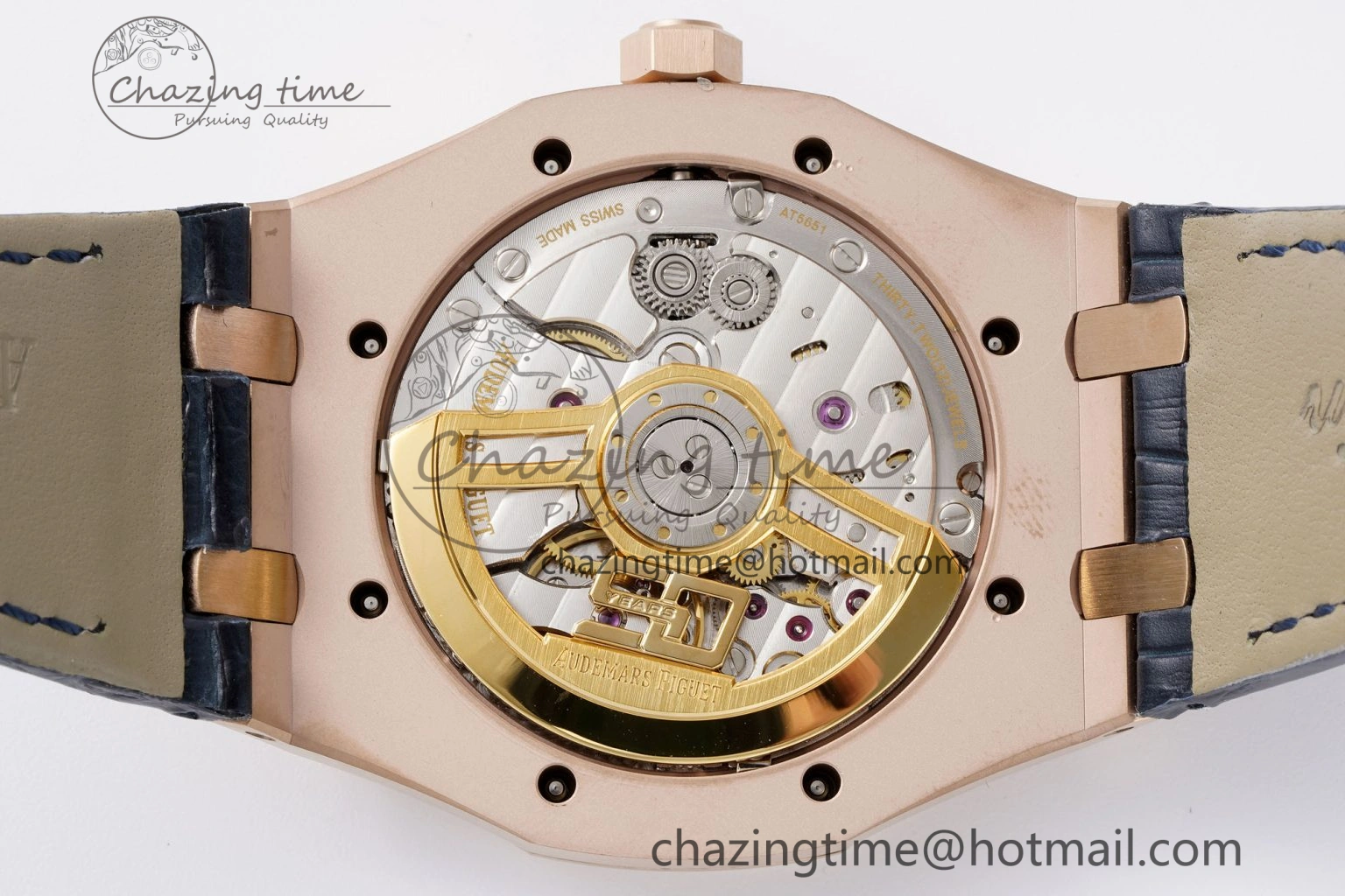 Royal Oak 41mm 15510 “50th Anniversary” RG APSF 1:1 Best Edition Black Dial on Blue Leather Strap SA4302 Super Clone