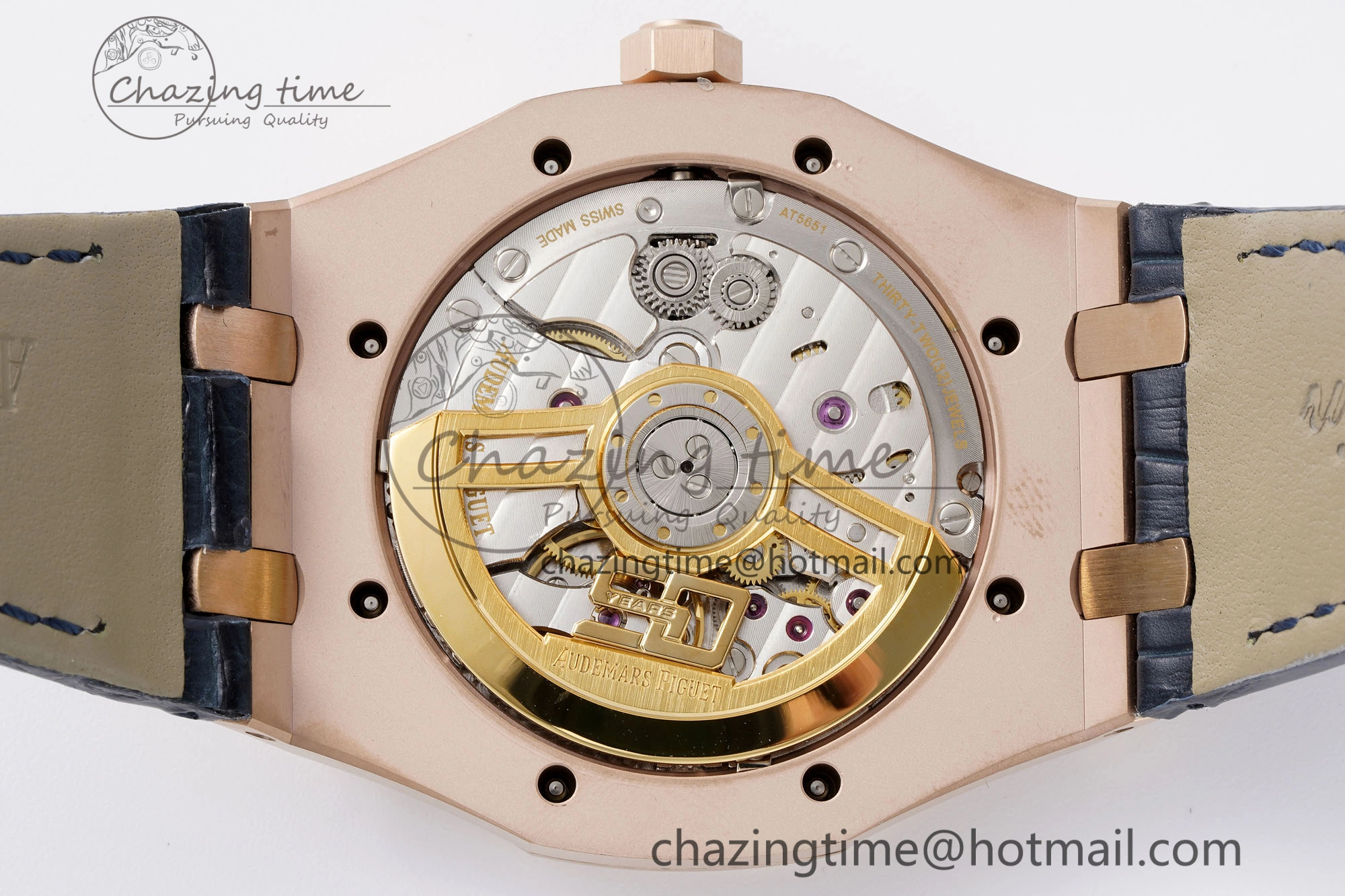 Royal Oak 41mm 15510 “50th Anniversary” RG APSF 1:1 Best Edition Black Dial on Blue Leather Strap SA4302 Super Clone
