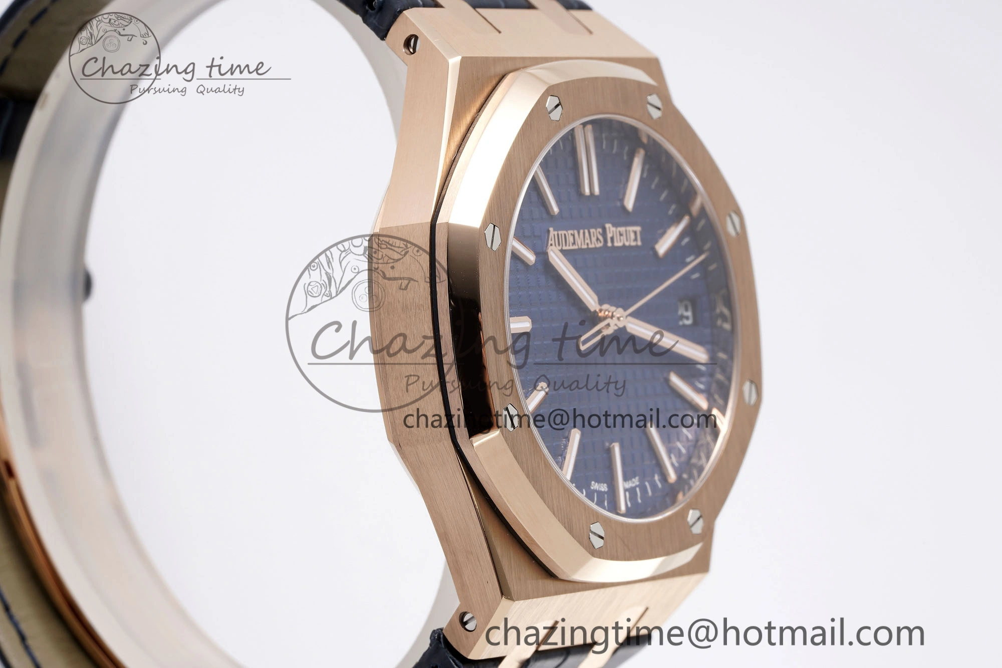 Royal Oak 41mm 15510 “50th Anniversary” RG APSF 1:1 Best Edition Black Dial on Blue Leather Strap SA4302 Super Clone