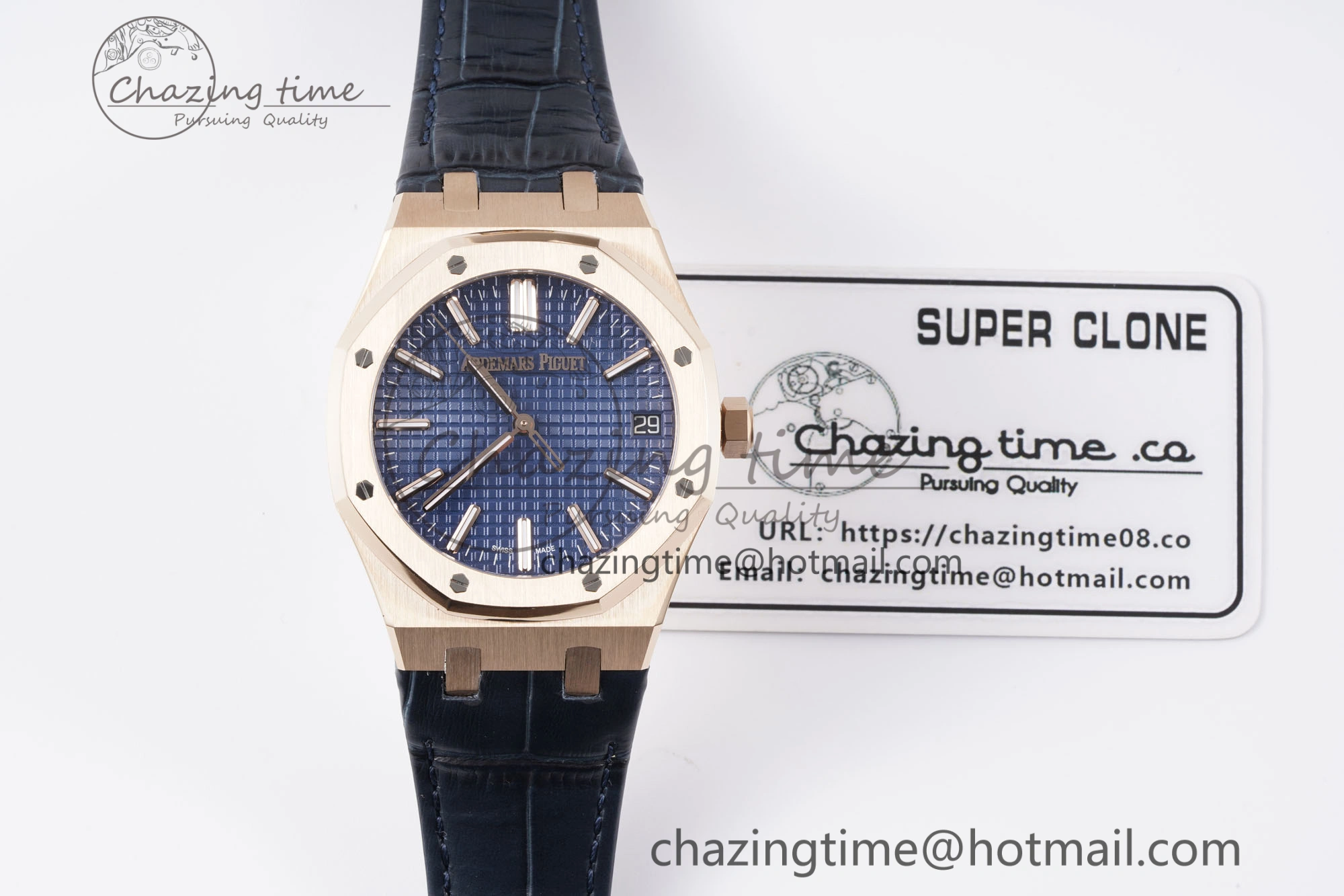 Royal Oak 41mm 15510 “50th Anniversary” RG APSF 1:1 Best Edition Black Dial on Blue Leather Strap SA4302 Super Clone
