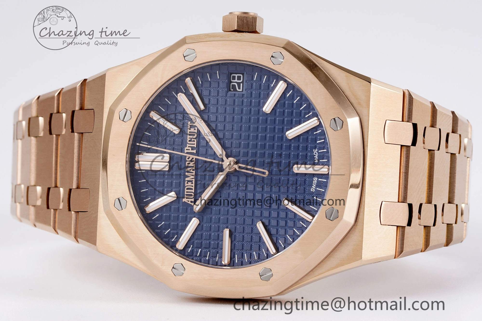 Royal Oak 41mm 15510 “50th Anniversary” RG APSF 1:1 Best Edition Blue Dial on RG Bracelet SA4302 Super Clone