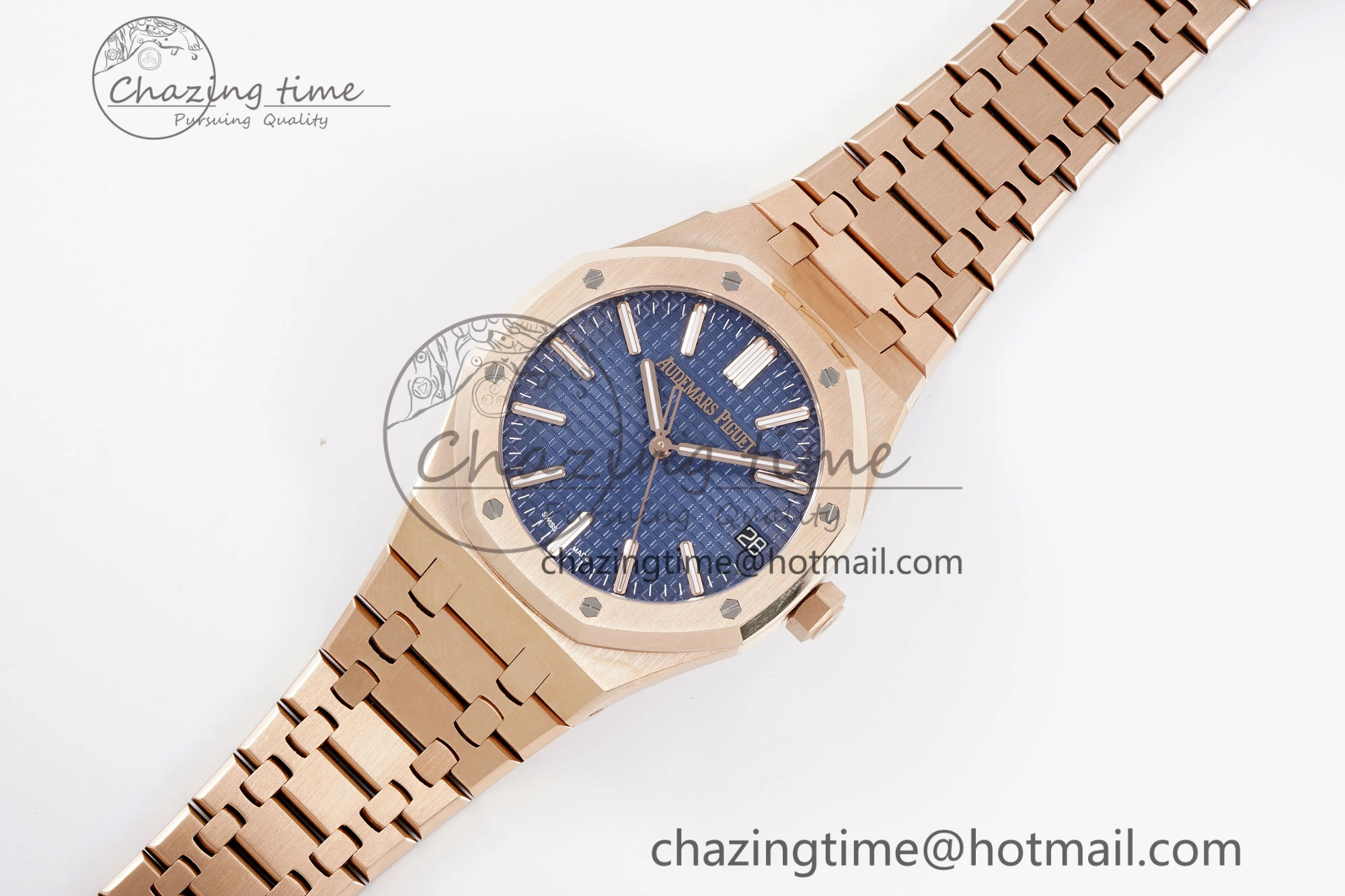 Royal Oak 41mm 15510 “50th Anniversary” RG APSF 1:1 Best Edition Blue Dial on RG Bracelet SA4302 Super Clone